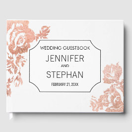 Elegante Moderne Rose Gold Floral Wedding Gästebuc Gästebuch
