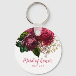 Elegante moderne Rose Gold florale Trauzeugin Schlüsselanhänger