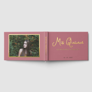 Elegante Moderne Rose Gold Foto Quinceañera Gästebuch