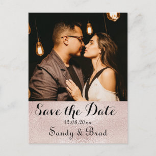 Elegante Moderne Rose Gold Foto Rett Date Wedding Postkarte