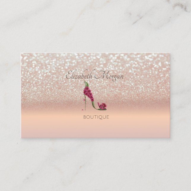 Elegante Moderne,Rose Gold Glitzer Bokeh High Heel Visitenkarte (Vorderseite)