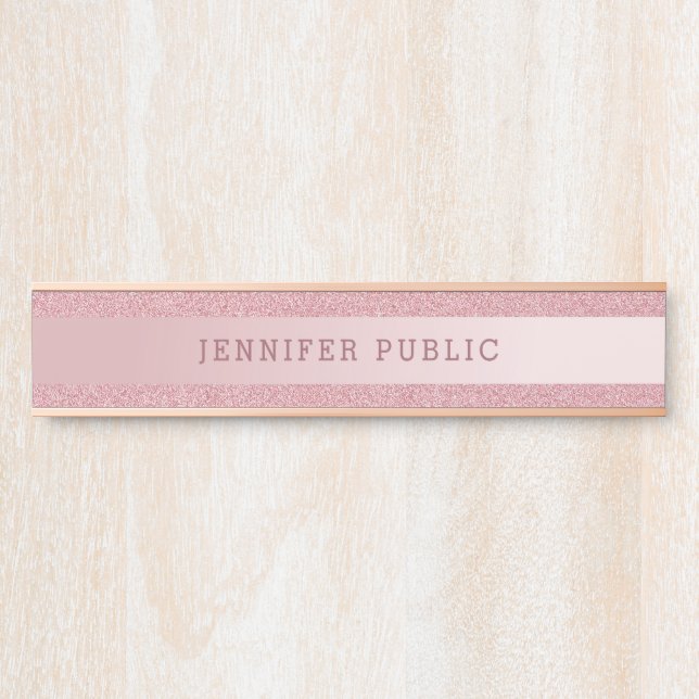 Elegante moderne Rose Gold Glitzer Einfache Vorlag Türschild (Vorderseite )