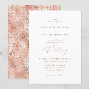 Elegante Moderne Rose Gold Glitzer Hochzeit Einladung