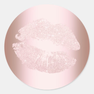 Elegante moderne Rose Gold Glitzer Lippen Make-up Runder Aufkleber