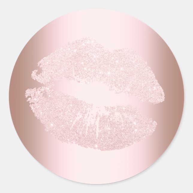 Elegante moderne Rose Gold Glitzer Lippen Make-up Runder Aufkleber (Vorderseite)