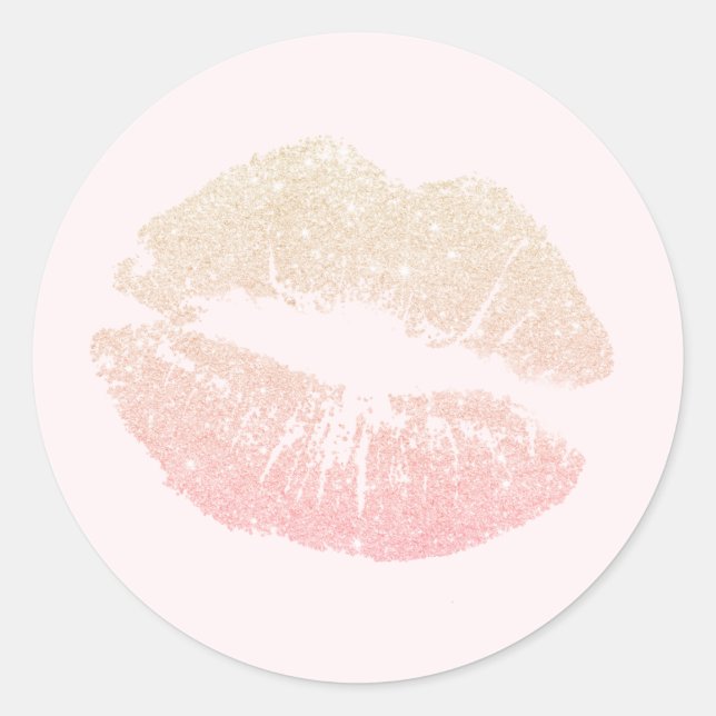 Elegante moderne Rose Gold Glitzer Lippen Rosa Mak Runder Aufkleber (Vorderseite)