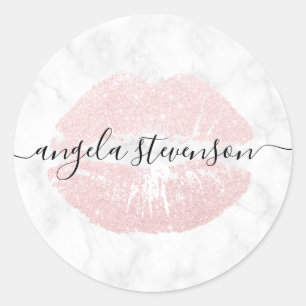 Elegante moderne Rose Gold Glitzer Lippen weißer M Runder Aufkleber