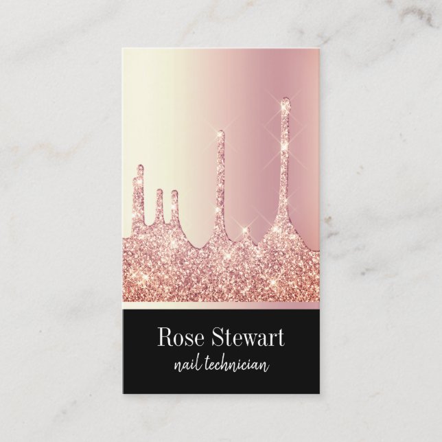 Elegante moderne Rose Gold Glitzer Tropfen Nägel Visitenkarte (Vorderseite)