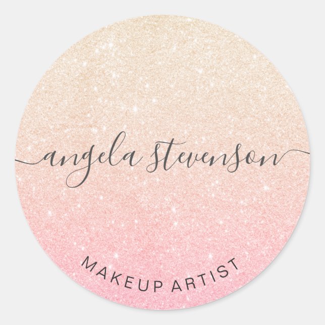 Elegante moderne Rose Gold & Gold Glitzer Make-up Runder Aufkleber (Vorderseite)