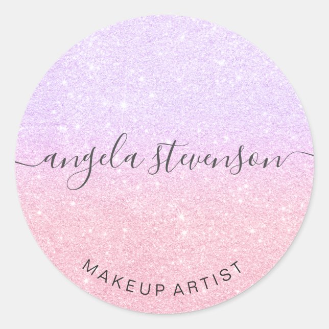 Elegante moderne Rose Gold & lila Glitzer Make-up Runder Aufkleber (Vorderseite)