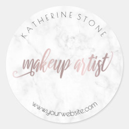 Elegante moderne Rose Gold & Marmor Makeup Künstle Runder Aufkleber