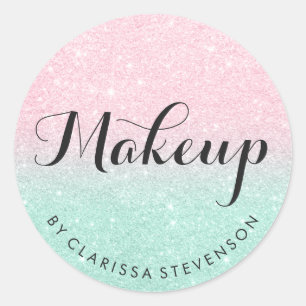 Elegante moderne Rose Gold & Minze Glitzer Make-up Runder Aufkleber