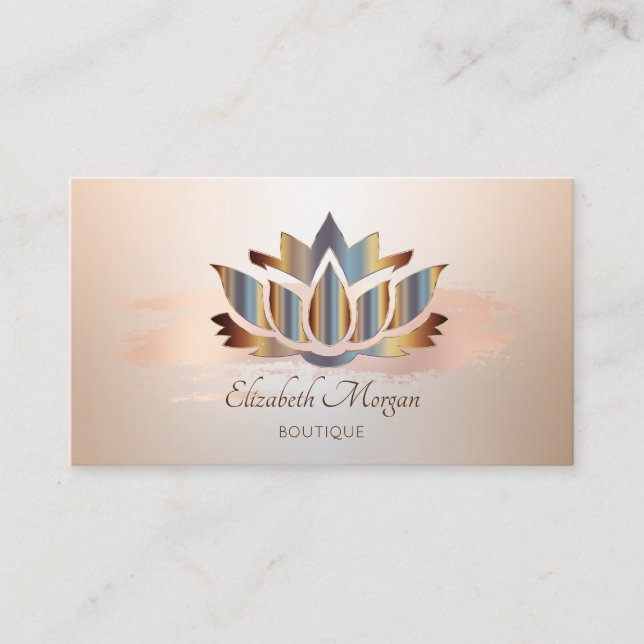 Elegante Moderne, Rose Gold Pinselstriche Lotus Visitenkarte (Vorderseite)