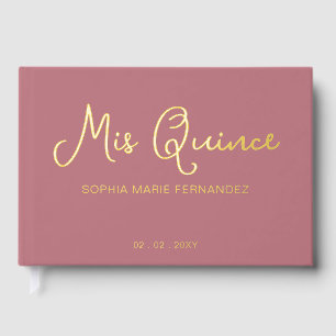 Elegante Moderne Rose Gold Quinceñera Gästebuch