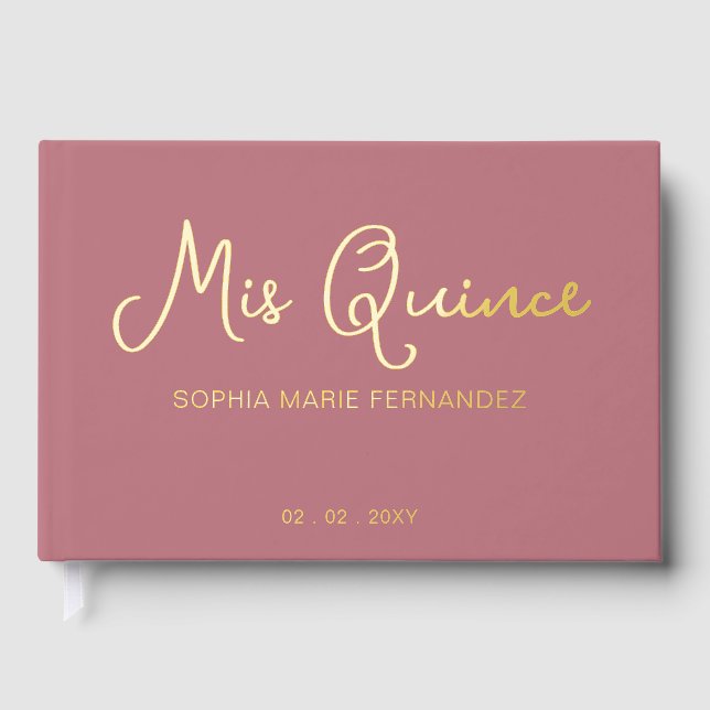 Elegante Moderne Rose Gold Quinceñera Gästebuch (Vorderseite)