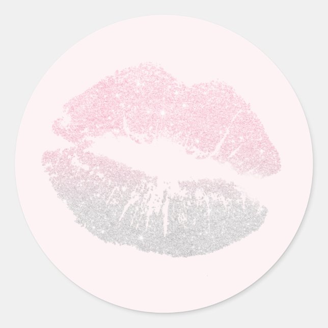 Elegante moderne Rose Gold Silber Glitzer Lippen r Runder Aufkleber (Vorderseite)
