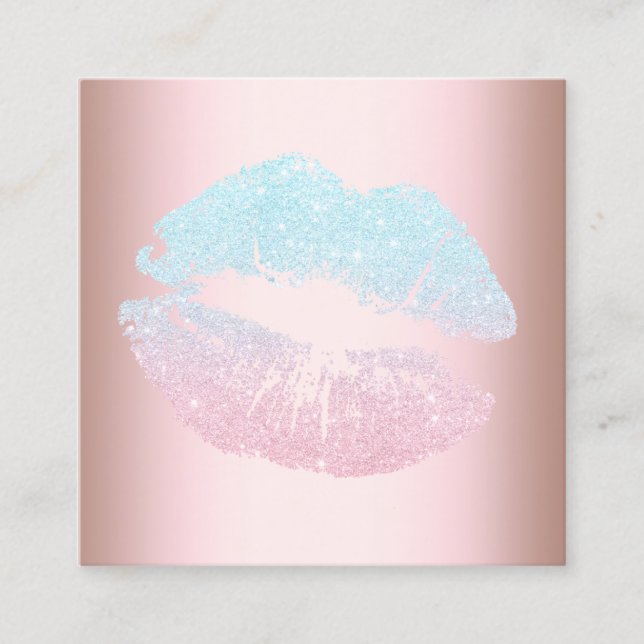 Elegante moderne Rose Goldblauer Glitzer Lippen Ma Quadratische Visitenkarte (Vorderseite)