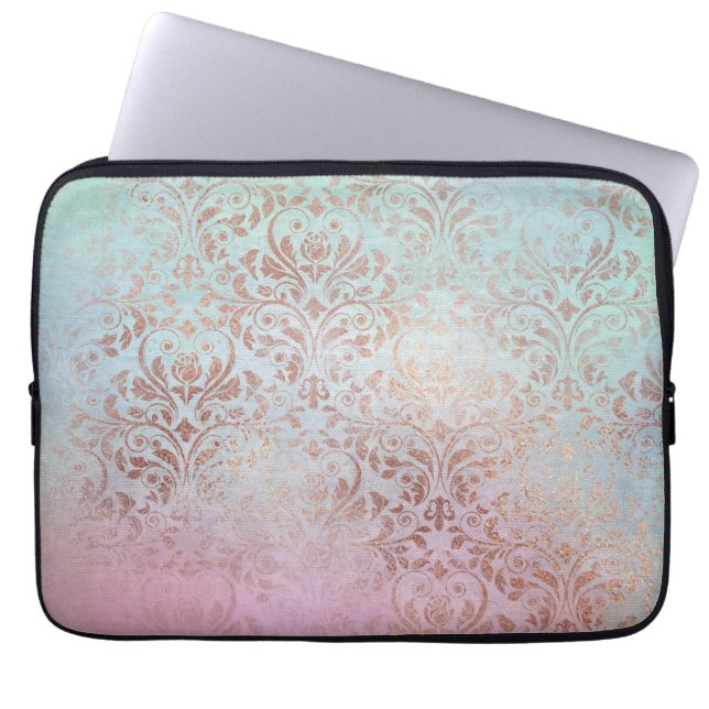 Elegante, moderne Rose Golddamastenaquarine Laptopschutzhülle (Vorderseite)