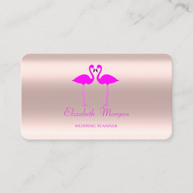 Elegante moderne Rose Goldene Flamingos in Liebe Visitenkarte (Vorderseite)