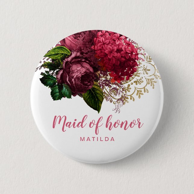 Elegante, moderne Rose, goldene Trauzeugin Button (Vorderseite)