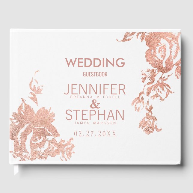Elegante Moderne Rose Hochzeit in Gold Gästebuch (Vorderseite)