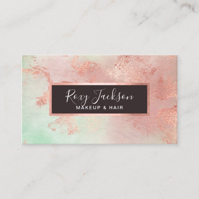 Elegante moderne Rose mit goldenem Aquarell- und H Visitenkarte (Vorderseite)
