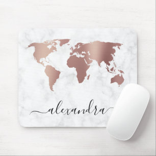 Elegante, moderne Rose mit weißem Marmor-Weltkart Mousepad