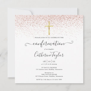 Elegante moderne roségoldene Glitter-Konfirmation Einladung