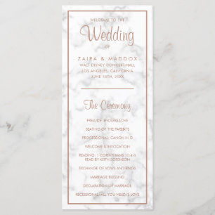 Elegante moderne roségoldene Marmor-Hochzeit Programm