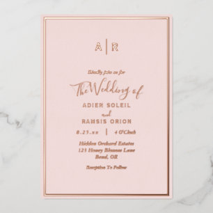 Elegante moderne roségoldene Monogramm-Hochzeit Folieneinladung