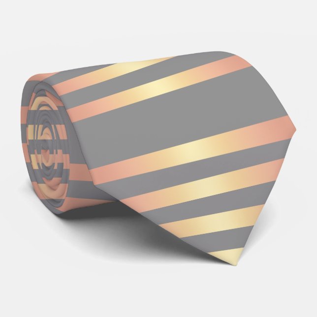 Elegante moderne Rosen-Goldsteigung Stripes Grau Krawatte (Gerollt)