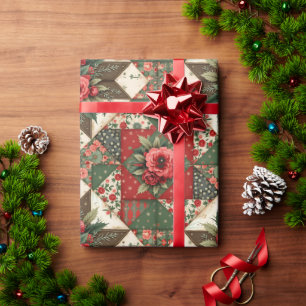 Elegante moderne rote und grüne Weihnachtsblumen Geschenkpapier