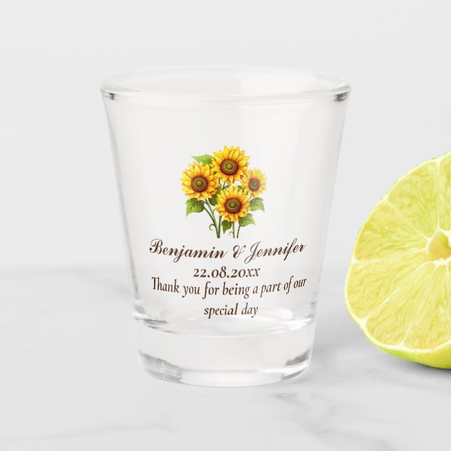 Elegante Moderne rustikale Sonnenblumen Gastgesche Schnapsglas (Vorderseite)
