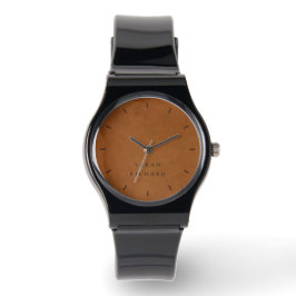 Elegante moderne rustikale Tan Leder Textur Custom Armbanduhr