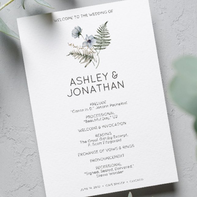 Elegante Moderne Rustikale Wildblume Hochzeit Programm (Von Creator hochgeladen)