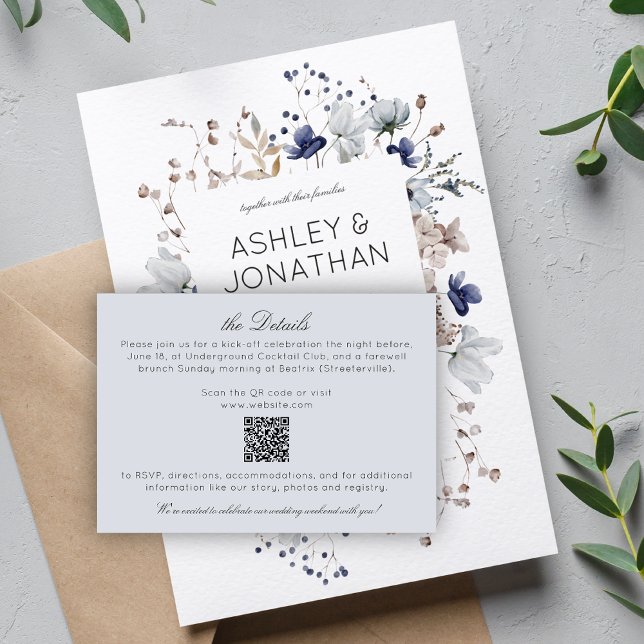 Elegante Moderne rustikale Wildblume Hochzeitsdeta Begleitkarte (Von Creator hochgeladen)