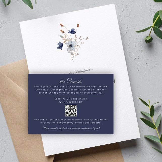 Elegante Moderne rustikale Wildblume Hochzeitsdeta Begleitkarte (Von Creator hochgeladen)