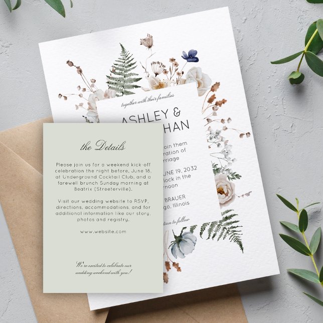 Elegante Moderne rustikale Wildblume Hochzeitsdeta Begleitkarte (Von Creator hochgeladen)