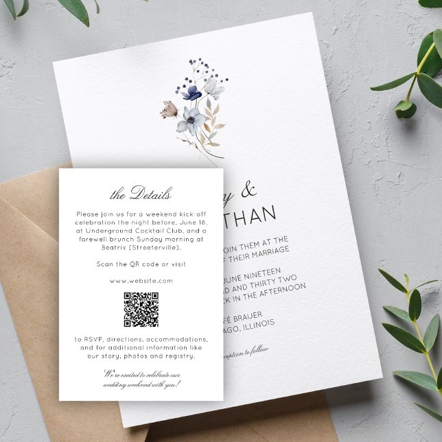 Elegante Moderne rustikale Wildblume Hochzeitsdeta Begleitkarte (Von Creator hochgeladen)