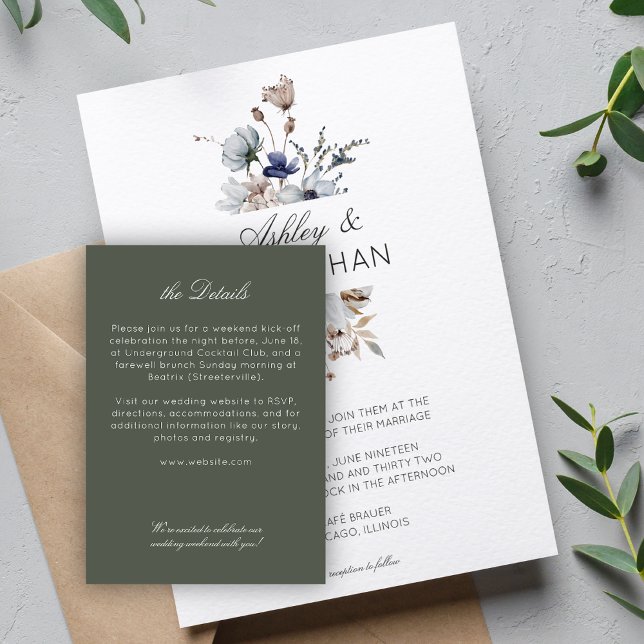 Elegante Moderne rustikale Wildblume Hochzeitsdeta Begleitkarte (Von Creator hochgeladen)