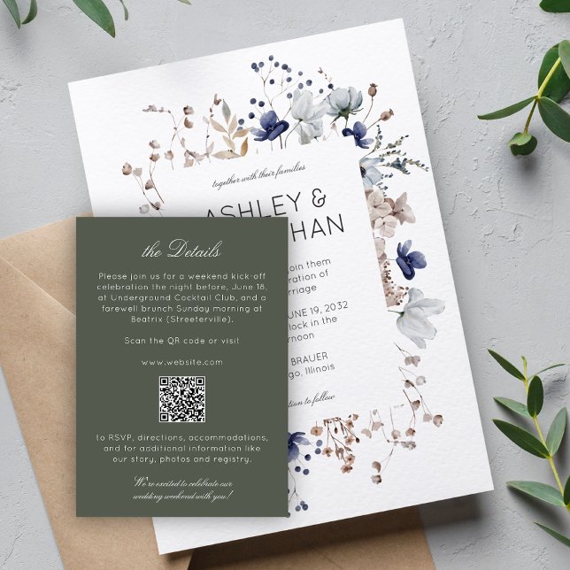 Elegante Moderne rustikale Wildblume Hochzeitsdeta Begleitkarte (Von Creator hochgeladen)