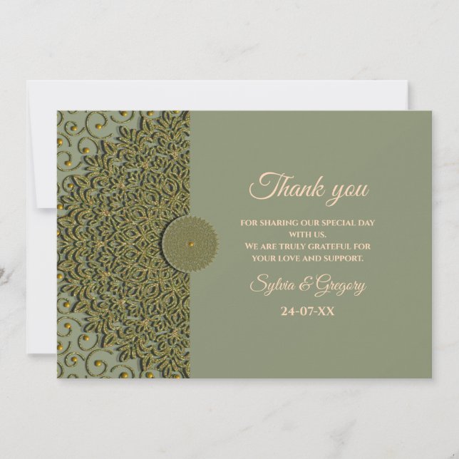 Elegante Moderne Sage green & gold classic mandala Dankeskarte (Vorderseite)