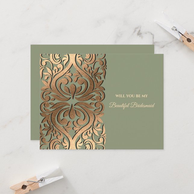 Elegante Moderne Sage green & gold Imitats Gold Lu Einladung (Vorderseite/Rückseite Beispiel)