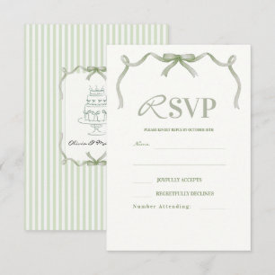 Elegante moderne salbeigrüne Schleifenhochzeit RSVP Karte