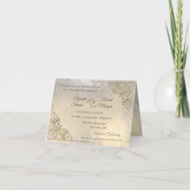 Elegante Moderne schicke Goldene Herzen Hochzeit Einladung (Vorderseite)