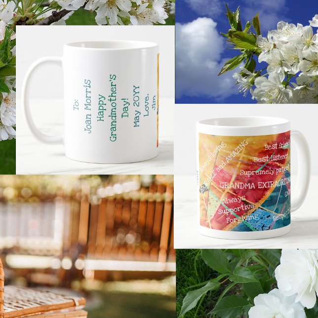 Elegante Moderne schicke Kunst Oma Extraordinaire Kaffeetasse (To a Grandma Extraordinaire. Elegant mug w/ an amazing grandma's qualities. Watercolor w/ wax stains)