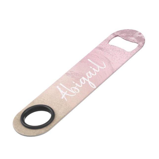 Elegante moderne schicke ombre Rose Gold Glitzer M Speed Flaschenöffner (Vorderseite Schrägansicht)
