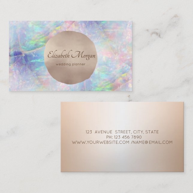 Elegante Moderne schicke Rose Gold Circle Opal Visitenkarte (Vorne/Hinten)