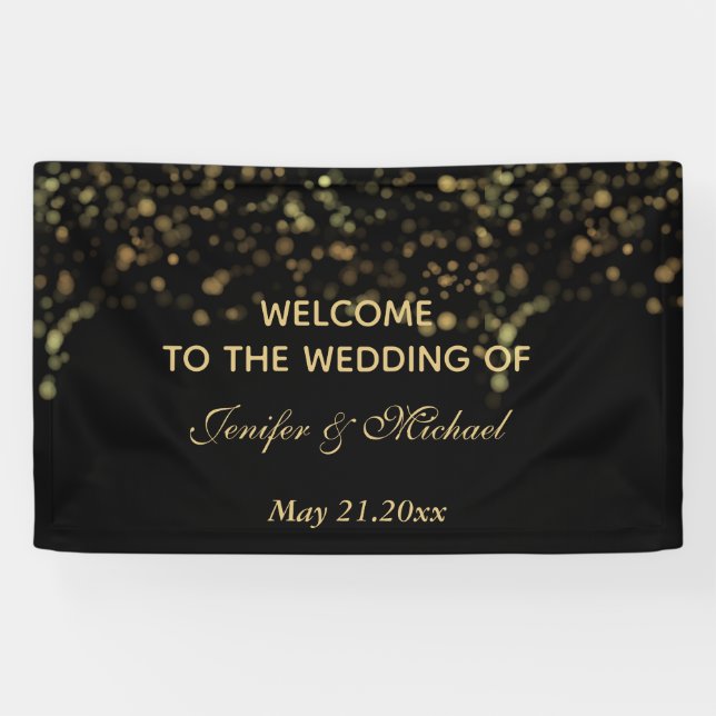 Elegante moderne schicke, schwarze goldene Hochzei Banner (Horizontal)