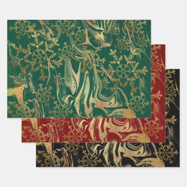Elegante moderne Schneeflocken aus Goldmarmor Geschenkpapier Set (Set)